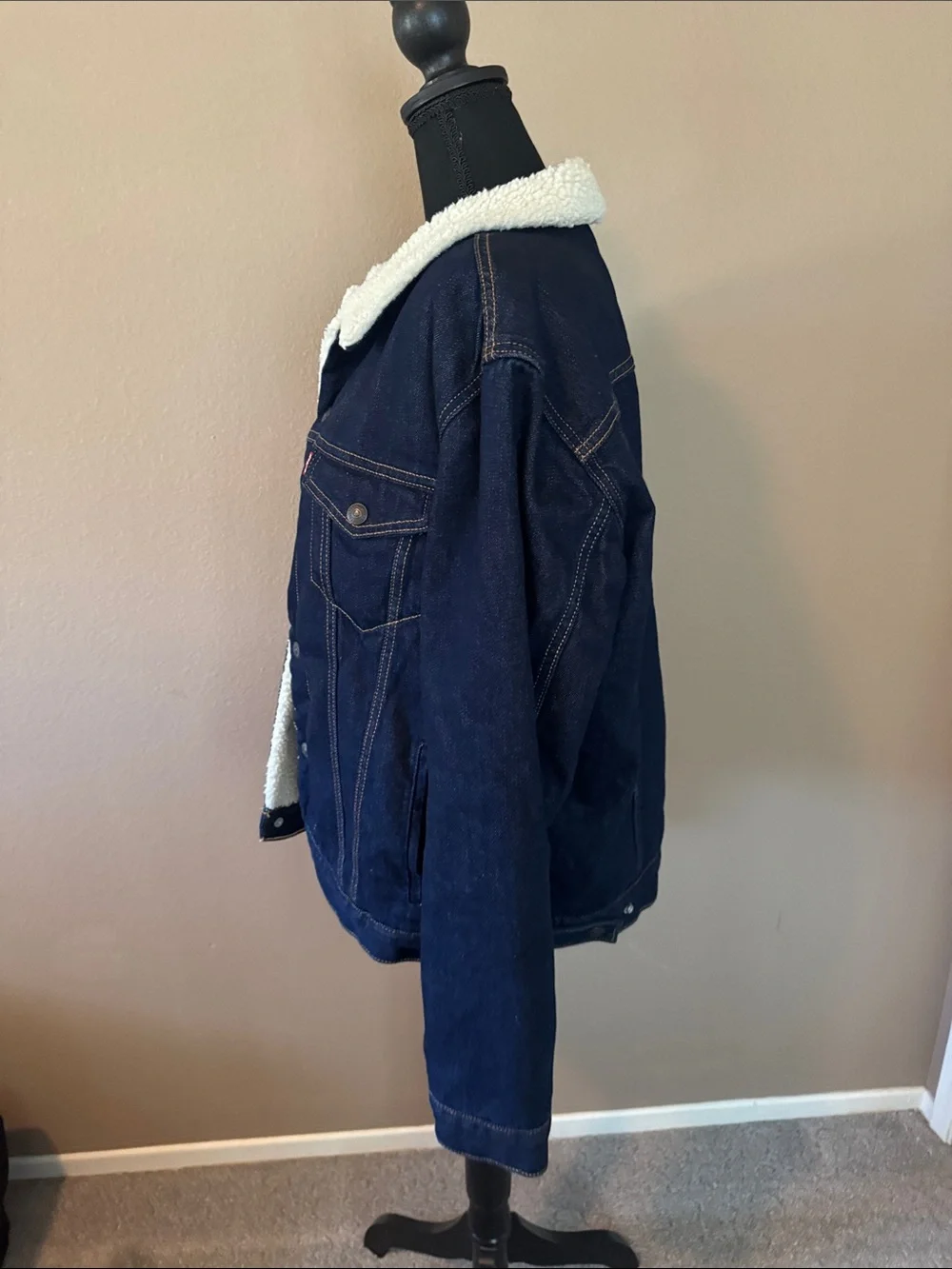Levi's Dark Blue Denim Sherpa-Lined Pea Coat